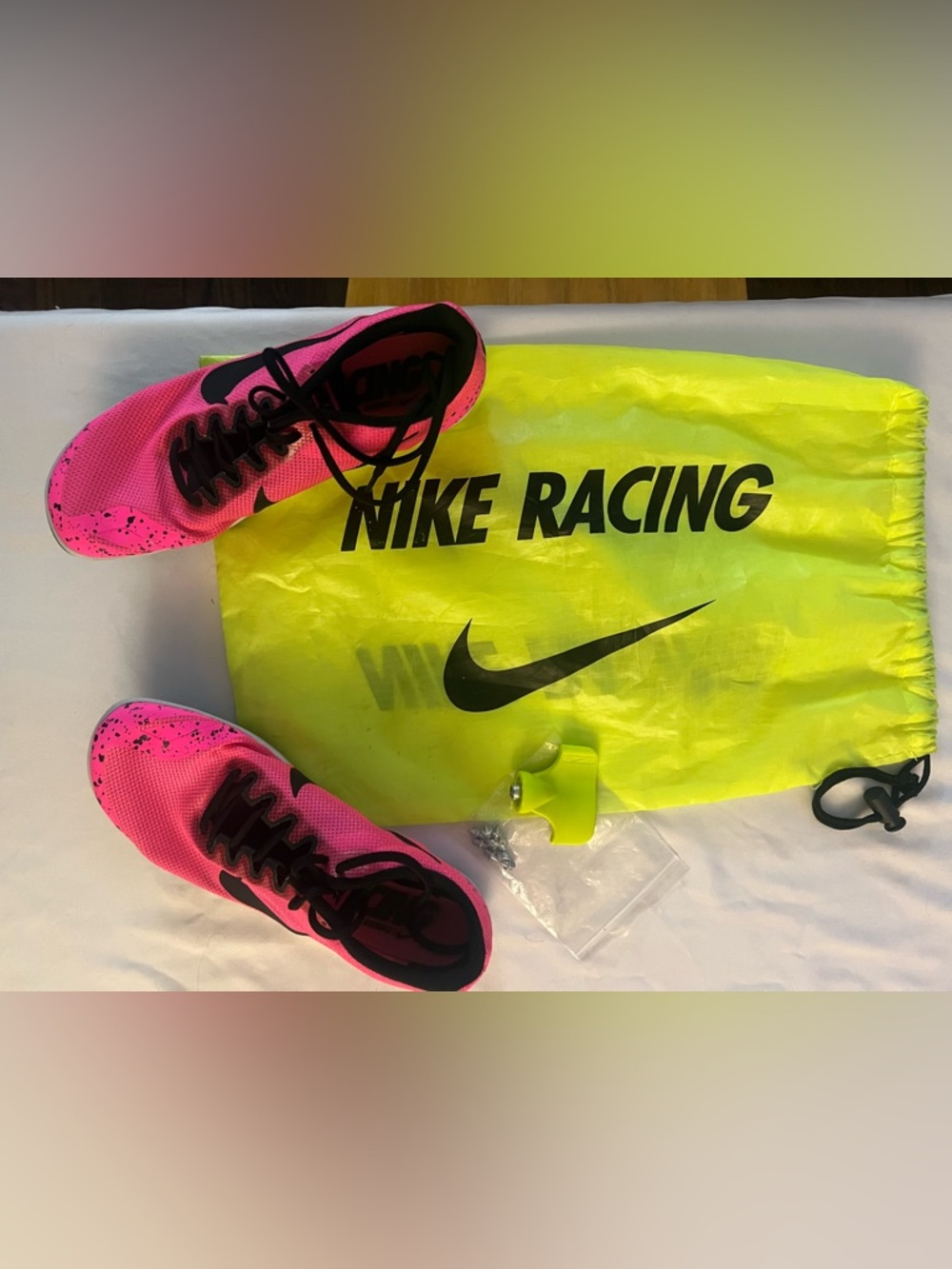 Women's Size 9 US Neon Pink Splatter Nike Spikes, Sprinting Shoes (Worn Twice)